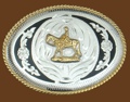 Horse & Rider German Silver Buckle/Black Trim 4 x 3