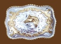 Horsehead Rectangular German Silver Belt Buckle 4 x 2-3/4