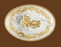 German Silver Cattle Roping Belt Buckle 4-1/4 x 3