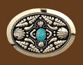 German Silver Belt Buckle w/ Turquoise Stone 3-3/4 x 2-3/4
