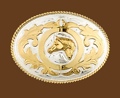 German Silver Horsehead Belt Buckle 4-1/4 x 3-1/8