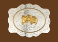 German Silver Belt Buckle with 3 Horse heads 4-1/2 x 3-1/2