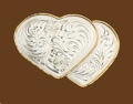 German Silver Double Heart Belt Buckle 4 x 2-1/2