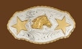 German Silver Horsehead & Stars Belt Buckle 5-3/4 x 3