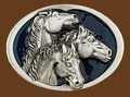 3 Horse Heads/blue enamel Belt Buckle 3-1/4 x 2-1/4
