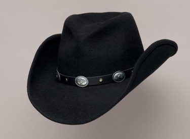 Black Pinch Crushable Wool Hat/Oval conchos 