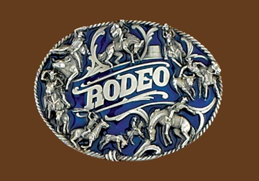 Rodeo Belt Buckle Blue Enamel 3-1/2 x 2-3/4