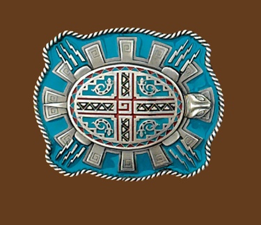 Aztec Turtle Belt Buckle 3-1/2 x 3