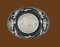 Buffalo Coin Belt Buckle Black Enamel Diamond Cut 3-1/8 x 2-1/2