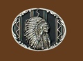 Indian Belt Buckle Black Enamel Diamond Cut 3-1/4 x 2-1/2