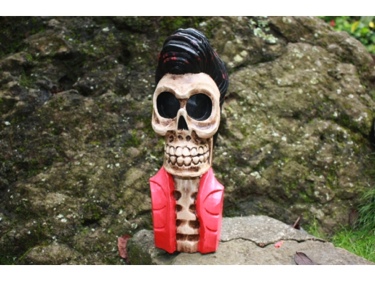 SKULL ELVIS THE KING STATUE 16 POP ART CROSS BONES decor
