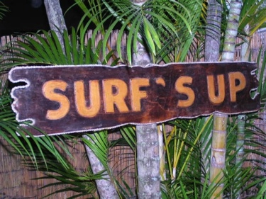 SURF'S UP SIGN DRIFT WOOD TIKI BAR DECOR
