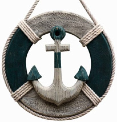 12 Inch Wooden With Anchor Nautical Life Ring