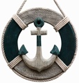 12 Inch Wooden With Anchor Nautical Life Ring