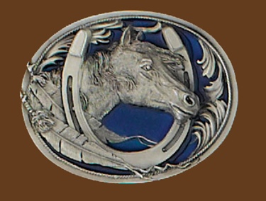 Horsehead/Horseshoe Belt Buckle Blue Enamel 3 x 2-3/8...NOT M-22