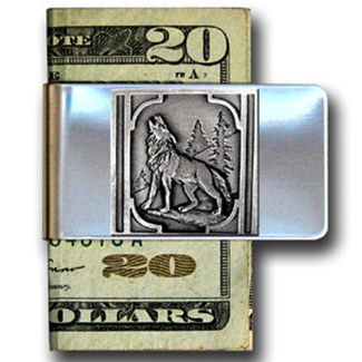 Howling Wolf & trees Money Clip