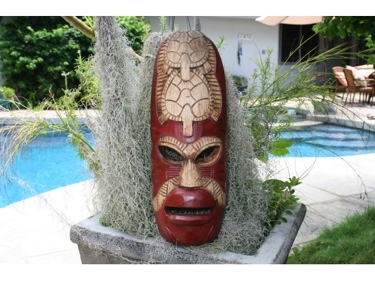 FIJIAN TIKI MASK W 2 CARVED TURTLES 20 FISHING OCEAN POLYNESIAN ART