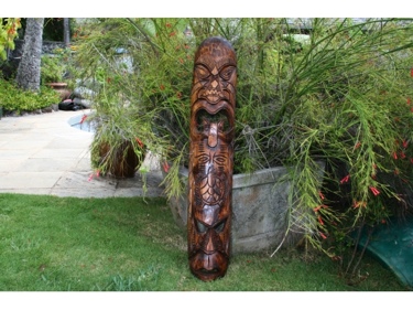 FIJIAN TIKI MASK W 2 DEITIES 40 HAPPINESS LUCK POLYNESIAN ART