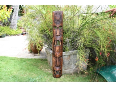 FIJIAN TIKI MASK W 2 DEITIES 40 EVIL HUNTER POLYNESIAN ART