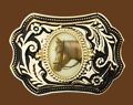 Horsehead Belt Buckle Gold/Black 3-1/2 x 2-3/4