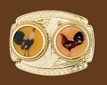 Two Roosters Belt Buckle 3-7/8 x 3