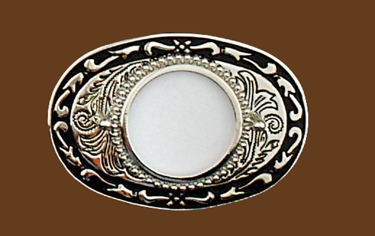 Silver Dollar Belt Buckle Silver/Black 3-1/2 x 2-3/8