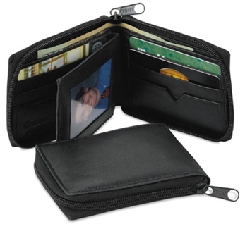 Leather Zipper billfold wallet black only 3-1/4 X 4-1/4