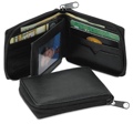 Leather Zipper billfold wallet black only 3-1/4 X 4-1/4