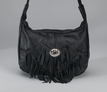 Black Leather Fringed Purse with Concho 14 X 10