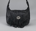 Black Leather Fringed Purse with Concho 14 X 10