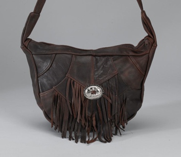 Brown Leather Fringed Purse with Concho 14 X 10