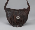 Brown Leather Fringed Purse with Concho 14 X 10