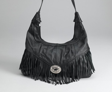 Leather Purse With Concho & Fringe Black 17 X 10