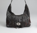 Leather Purse with Concho & Fringe Brown 17 X 10