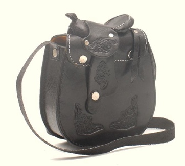 Small Leather Saddle Purse - 5 x 6 - BLACK