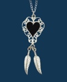 Onyx Heart Necklace with Feather