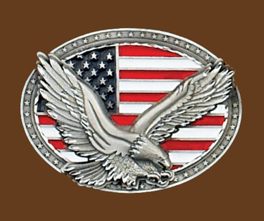 Eagle on USA Flag Belt Buckle 4 x 3