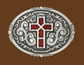 z Western Cross Belt Buckle Red Enamel 3-3/4 x 2-3/4