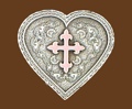 Heart Belt Buckle Pink Enamel Cross 3 x 2-3/4