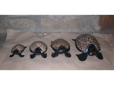 SET OF 4 WOODEN TURTLES DESIGNER TURTLE W EGGSHELLS