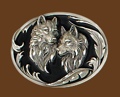 Wolf Heads Belt Buckle Diamond Cut 3-1/4 x 2-1/2