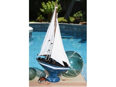 Sailboat Blue Coastal 16 Hand Carved Nautical Decor
