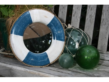 Life Ring Buoy Preserver Mirror 12 Blue White Nautical Decor