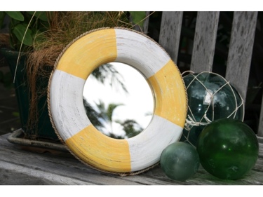 LIFE RING BUOY PRESERVER MIRROR 12 YELLOW WHITE NAUTICAL decor