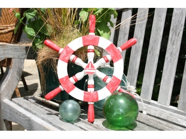 Ship Wheel Wall Mount 16 Red White Nautical Decor