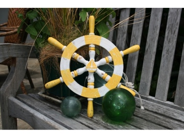 Ship Wheel Wall Mount 16 Yellow White Nautical Decor
