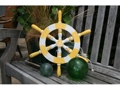 SHIP WHEEL WALL MOUNT 16 YELLOW WHITE NAUTICAL decor