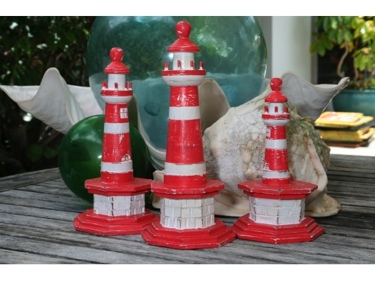 Set Of 3 Lighthouses Rustic Red Nautical Nautical Decor
