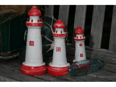 Set Of 3 Lighthouses Rustic Red White Nautical Nautical Decor