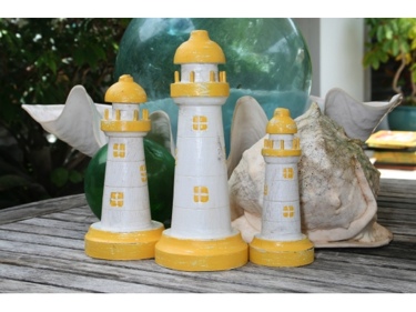 Set Of 3 Lighthouses Rustic Yellow White Nautical Nautical Decor